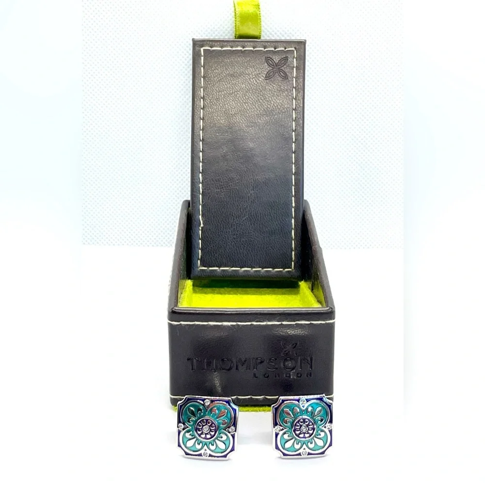 Thompson of London by Robert Tateossian rhodium plated blue enamel cufflinks